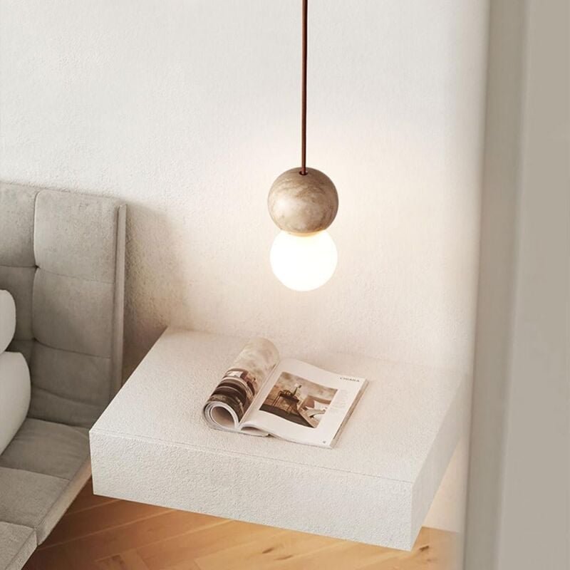 Kleiner Kronleuchter aus natürlichem gelbem Travertin im japanischen Wabi-Sabi-Stil, kreativer Kronleuchter für Bar, Res...