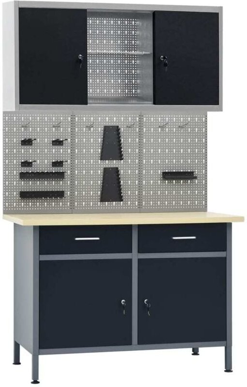Vidaxl - Werkbank mit 3 Werkzeugwänden und 1 Wandschrank