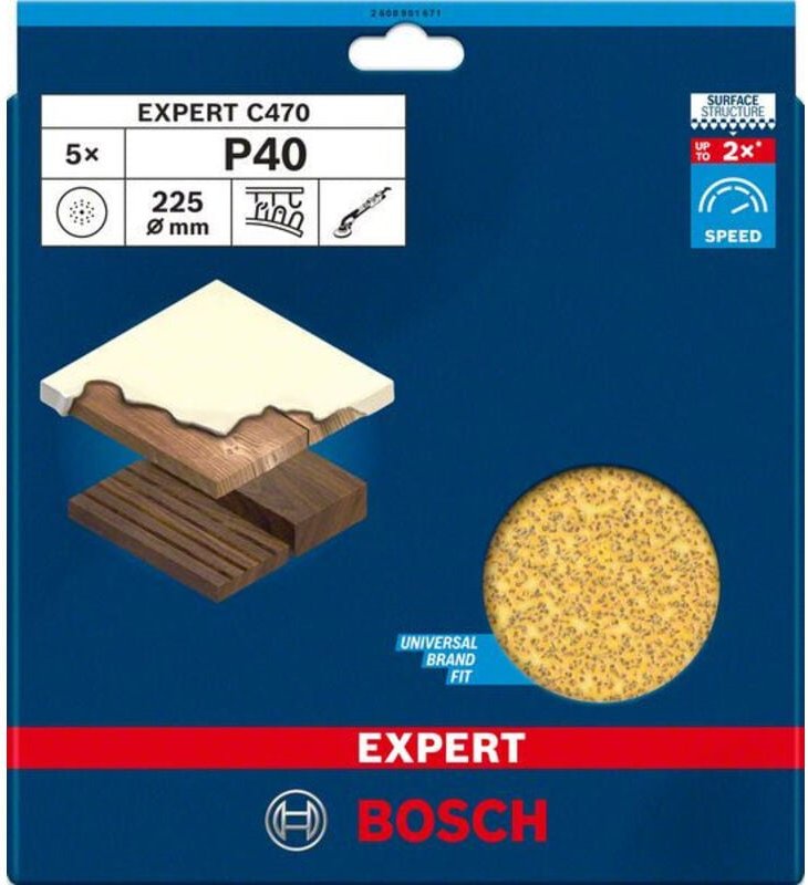 EXPERT C470 Schleifblatt 225 mm G 40 5 Stück BOSCH 2608901671