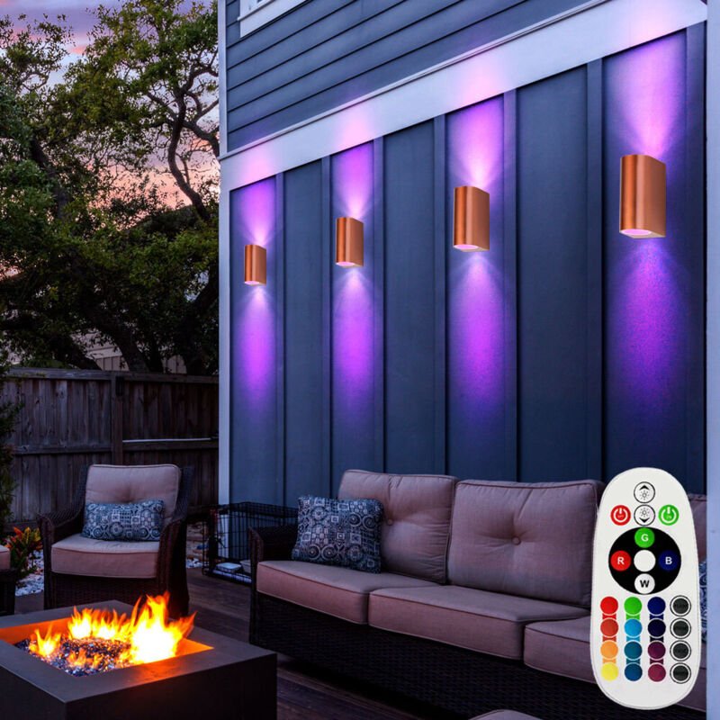 4x Außen Wand Leuchten Terrassen Strahler ALU Lampen FERNBEDIENUNG im Set inkl. RGB LED Leuchtmittel