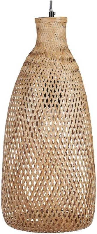 Hängeleuchte Hellbraun Bambusholz Geflochten mit Schirm Kegelform Langem Kabel Boho Stil Rustikal für Esstisch Wohnzimme...