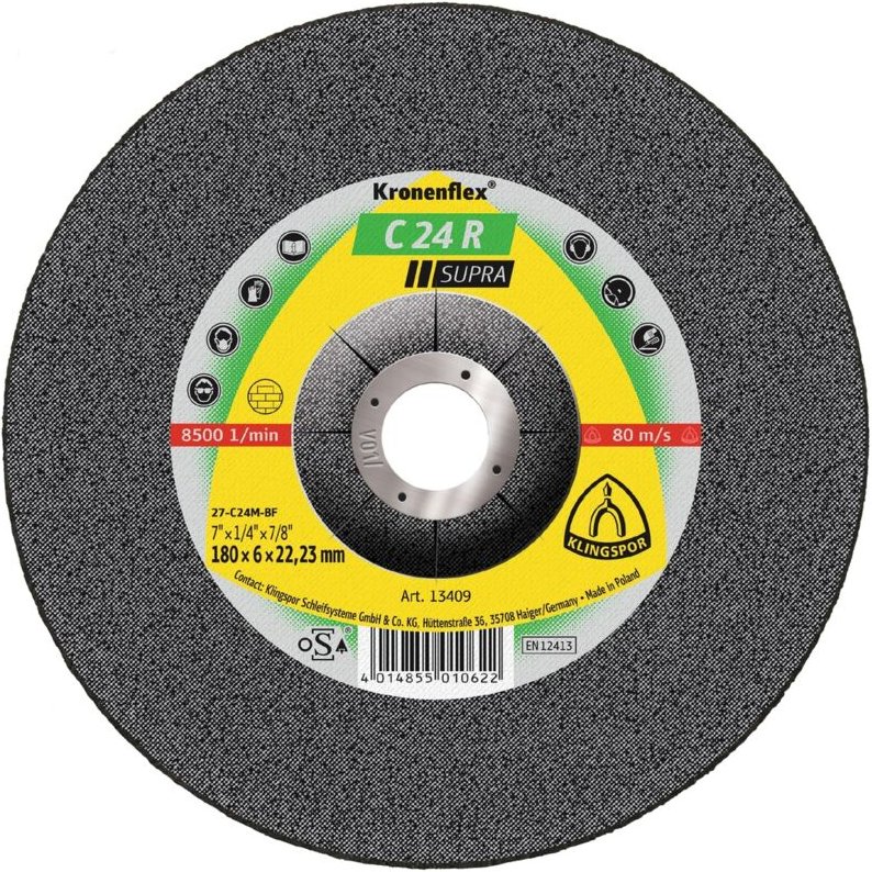 Klingspor - c 24 r Schruppscheiben, 125 x 6 x 22,23 mm, gekröpft