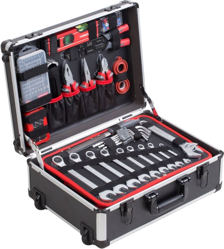 Werkzeugtrolley 230-teilig - Werkzeug-Set - Mit Rollen - Teleskophandgriff / Profi Werkzeugkoffer befüllt / Werkzeugkist...