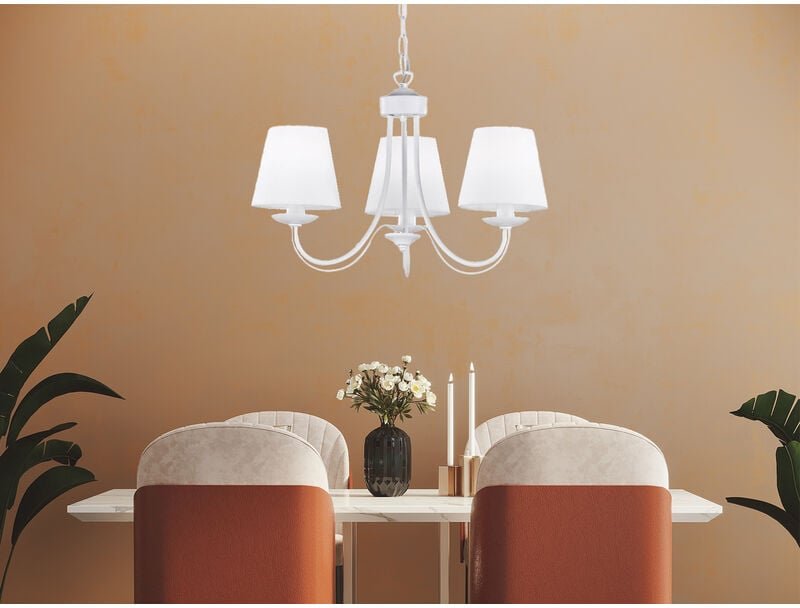 Kronleuchter cortez 3 flammig mit Stoffschirmen in weiß ø 52cm