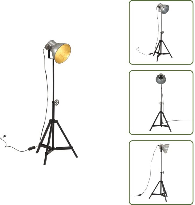 The Living Store - Stehleuchte 25 w Vintage-Silber 35x35x65/95 cm E27 - Industrielampen - Stehlampe - Metallleuchte - Vi...