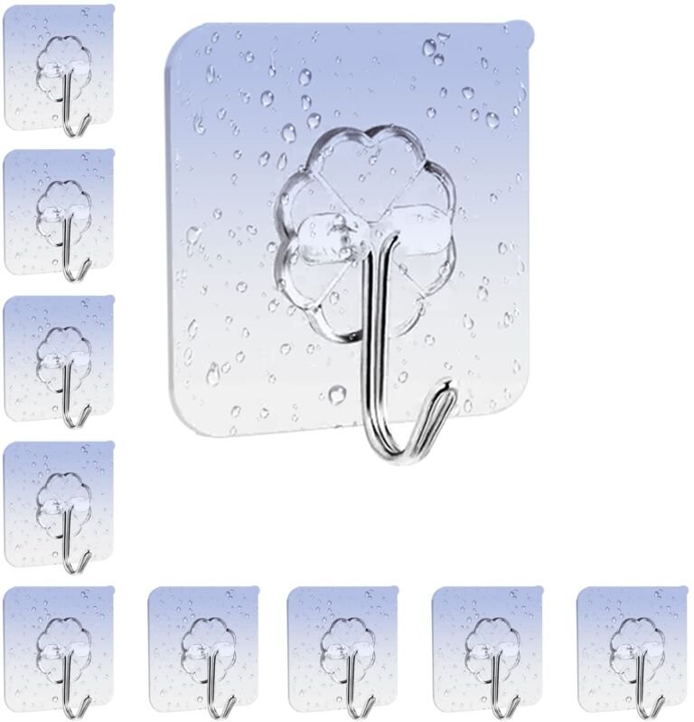 Beijiyi - 10 Stück selbstklebende Wandhaken, maximale Belastung 10 kg, wasserdichte Klebehaken, Badezimmer-Handtuchhalte...