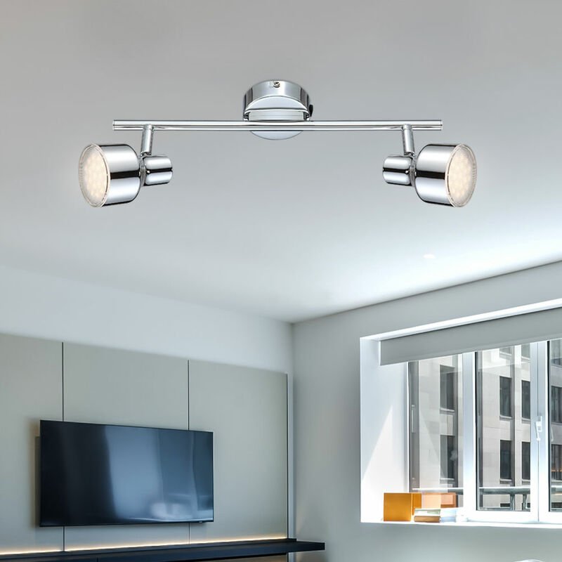 Thumbnail - Deckenleuchte Deckenlampe Spotlampe Spotleuchte Wohnzimmerlampe Flurleuchte, 2 Flammig Spots beweglich, Chrom klar, 2x l...