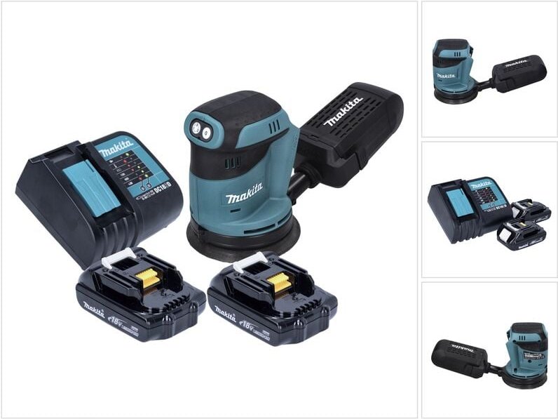 Makita DBO 180 SY Akku Exzenterschleifer 18 V 125 mm + 2x Akku 1,5 Ah + Ladegerät