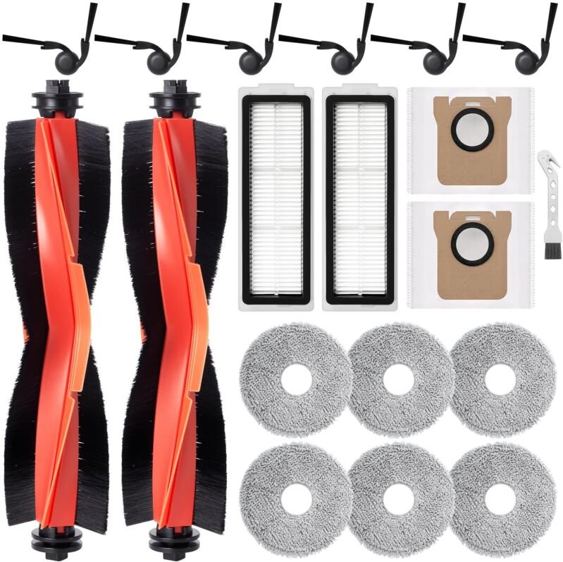 Xiaomi 5/5 Pro Staubsauger-Zubehörset – 2 Hauptbürsten, 6 Seitenbürsten, 6 Reinigungspads, 2 Staubbeutel, 2 Filter, 1 Re...