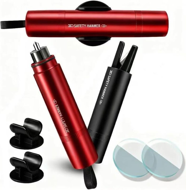 2er Set Notfall-Autohammer – Fensterbrecher mit Gurtschneider, Sicherheitswerkzeug für Auto-Evakuierung