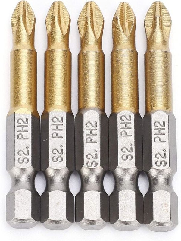 Ersandy - Set mit 5 Stück 50 mm PH2 1/4 Zoll Anti-Rutsch-Magnet-Schraubendreher-Bits mit Sechskantschaft und Kreuzkopf