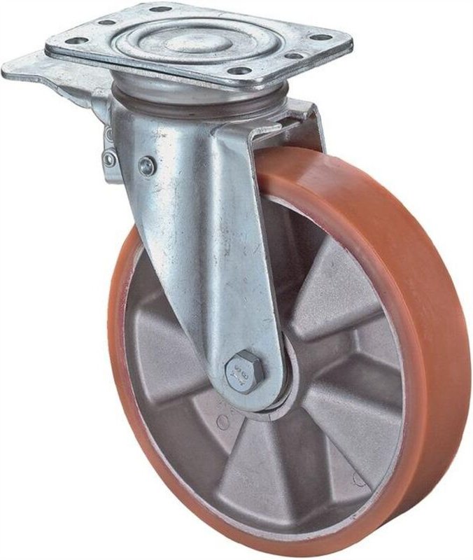 Lenkrolle m.Festst.D.200mm Trgf.300kg m.Platte Kugell.Guß-PUR BS ROLLEN