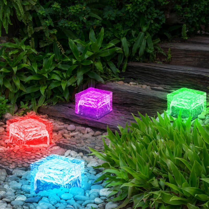 Thumbnail - Gartendeko rgb led Solarlampe mit Farbwechsel Gartenlampe Dekoleuchte im Eiswürfel Design, LxH 7x5,4 cm, 4er Set