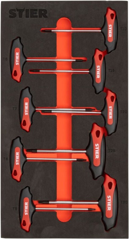 T-Griff-Schraubendreher-Satz Torx TX15 - TX45 mm 6-teilig in Weichschaumeinlage (eva), torx Schraubendreher Set, innense...