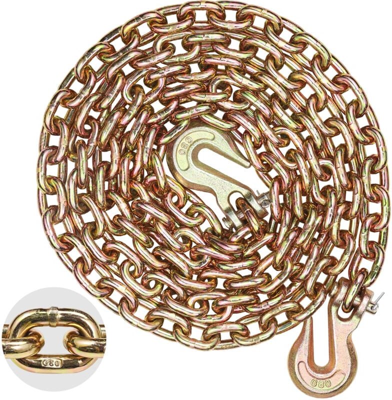 G80 Transport-Binderkette, 5/16 Zoll x 10,3 Fuß Abschleppkette mit Gabelkopf-Greifhaken, 4900 lbs sichere Arbeitslast,