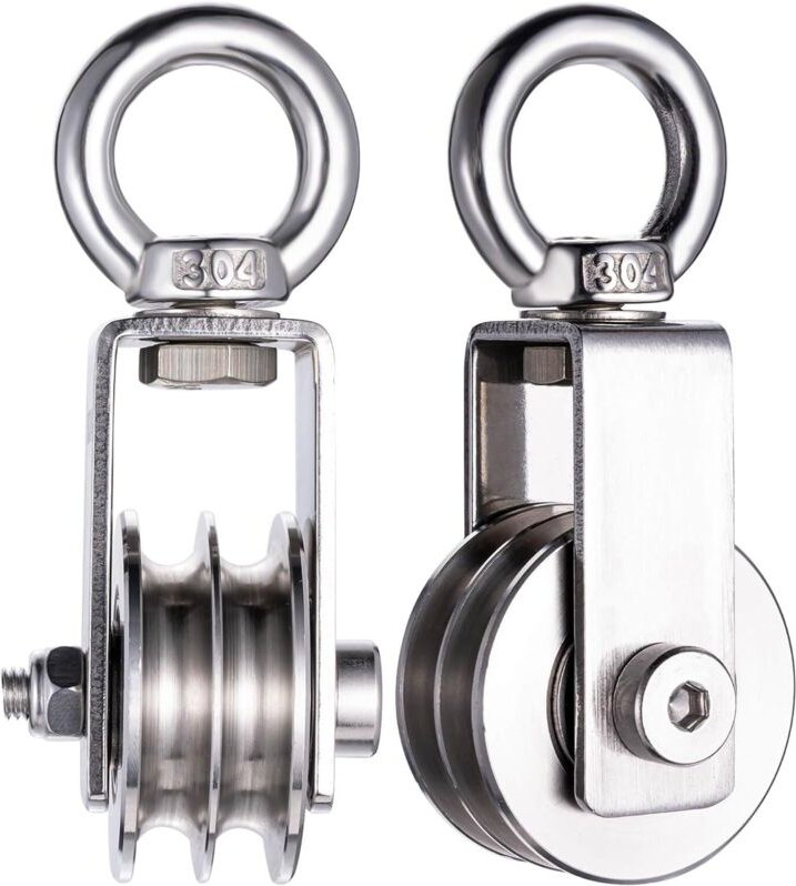 Satz mit 2 Doppelrollen – Edelstahl 304 – 40 mm – 8 mm Seil – 250 kg Tragfähigkeit – 2 Lager