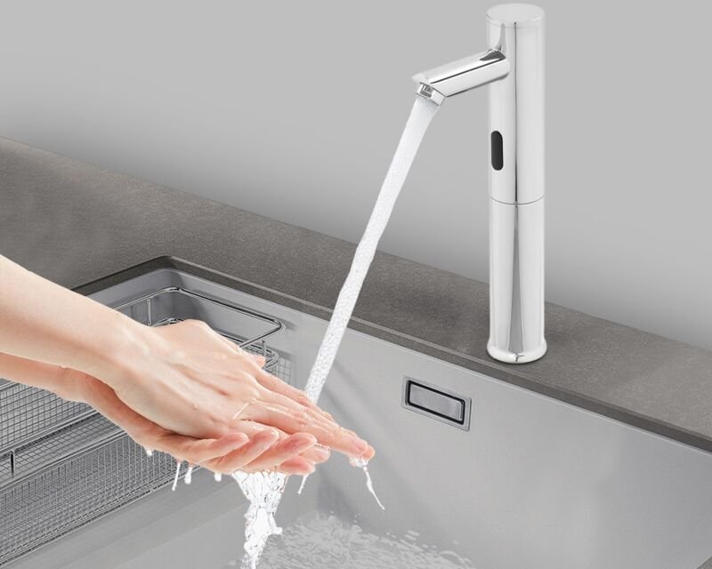 Waschbecken Wasserhahn mit Infrarot-Sensor - Küchenarmatur - Verchromter Korpus (32 cm)