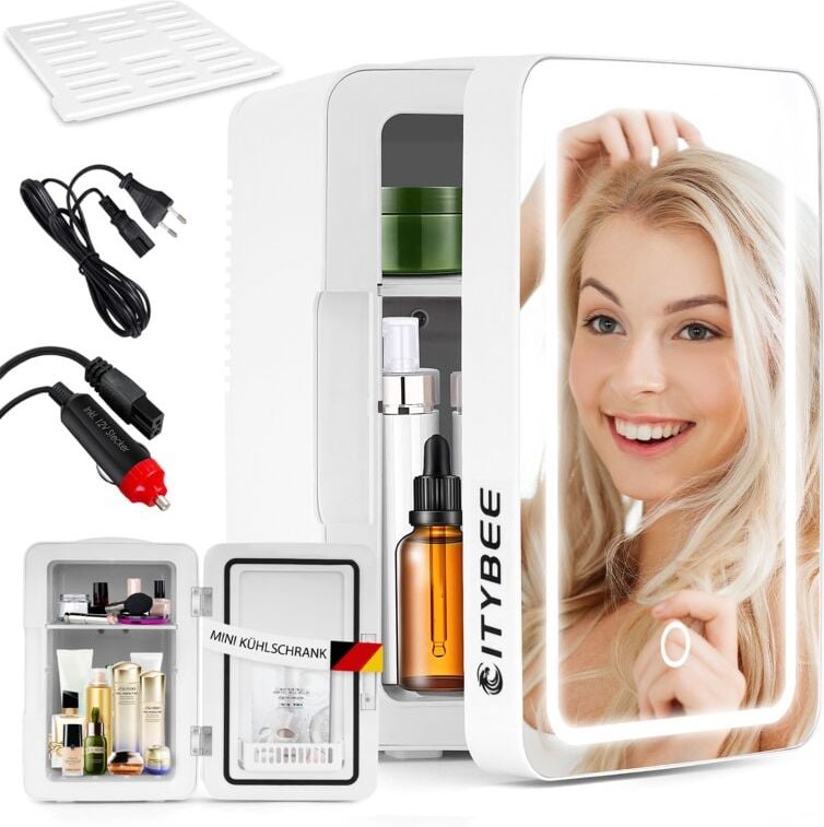 Mini Kühlschrank Fridge 6L - Kühlschränke Klein 12V 230V Läuft Leise mit Spiegel&LED-Beleuchtung - Skincare Kühlschrank ...
