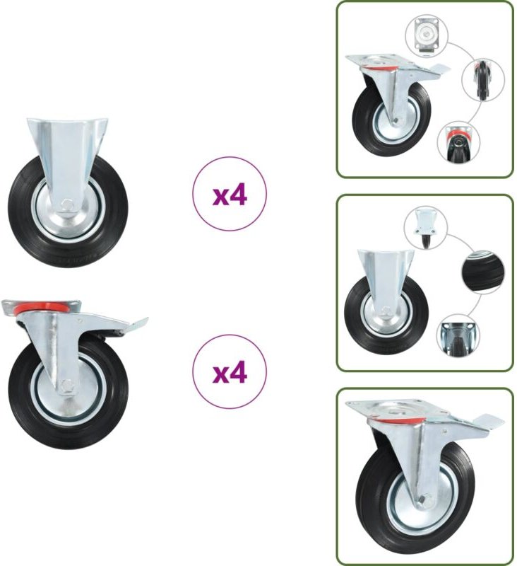 The Living Store 8 Stk. Rollen 200 mm - Lenkrollen