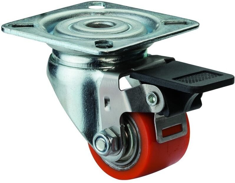 Lenkrolle mit Feststeller Rad-Ø 35 mm Tragfähigkeit 100 kg mit Anschraubplatte kompakt Polyurethan