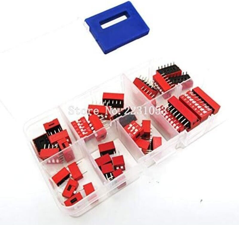 35-teiliges DIP-Schalter-Set in Box, 1-, 2-, 3-, 4-, 5-, 6- und 8-Wege-Kippschalter (2,54 mm), rote Schnappschalter, gem...