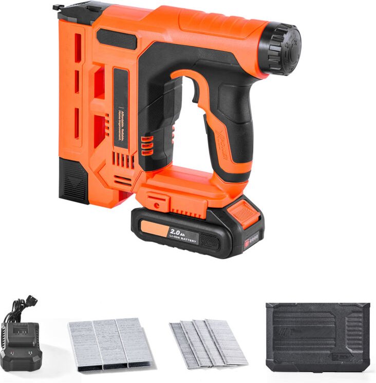 Mophorn Elektrische Nagelpistole 2-in-1 Tacker 18 Gauge 15/20/25/30/32 mm mit 500 Klammern & 500 Nägeln, rutschfestem Gr...