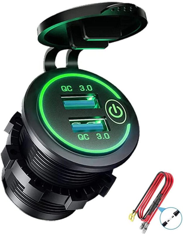 Tlily - qc 3.0 Dual usb Laden Buchse, Wasserdichte 12V/24V Steckdose mit Touch-Switch für Auto, Marine, Boot, Wohnmobil,...