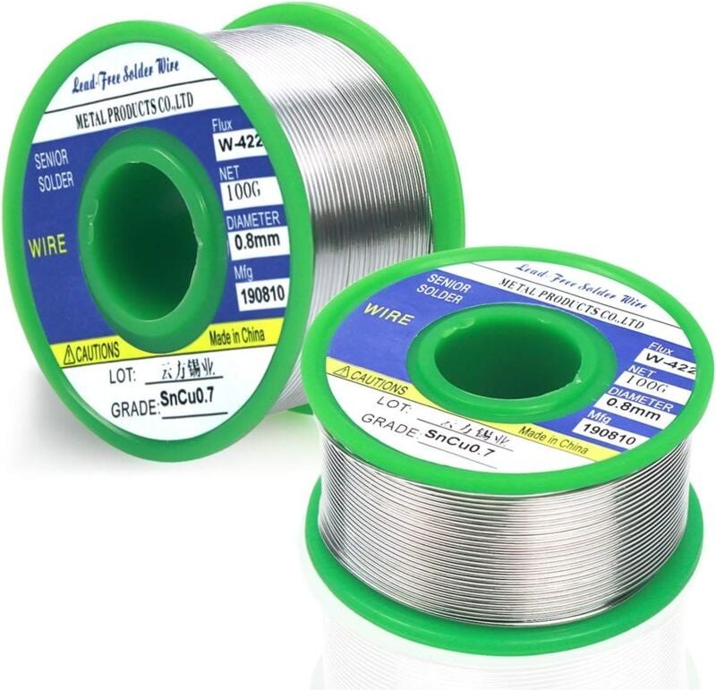 2 Stück 0,8 mm bleifreier Lötdraht 200 g, Sn 99,3 Cu 0,7 Lötdraht mit Kolophoniumkern zum Zinnlöten für elektrisches Löt...
