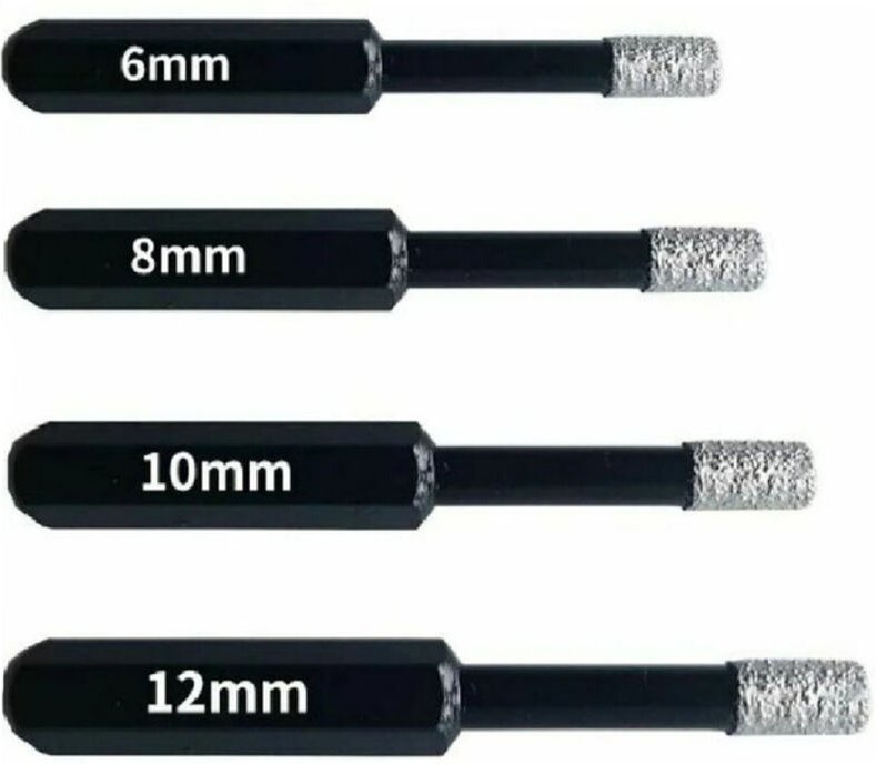 Professionelle Diamantbohrer für Fliesen, Keramik, Glas und Stein – 4er-Set Diamantbohrer (6 mm, 8 mm, 10 mm, 12 mm) – L...
