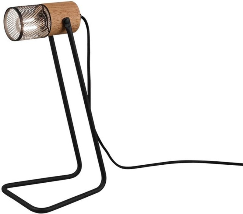 Defibrico - Industrial tosh Tischlampe Metallgeflecht Metallschirm und Holzsockel, Höhe 40cm