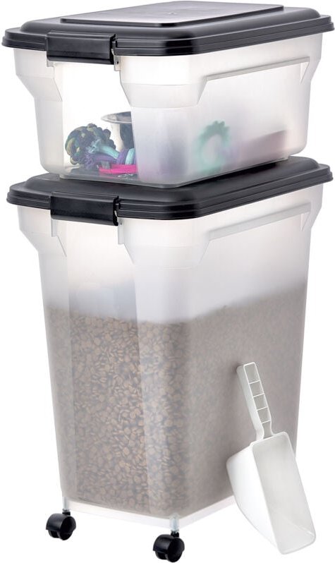 Hundefutter Aufbewahrung mit Rollen, 45L+20L, Schwarz, Luftdichte Futterbox, Trockenfutter, Futterbehälter, Für Hunde, K...