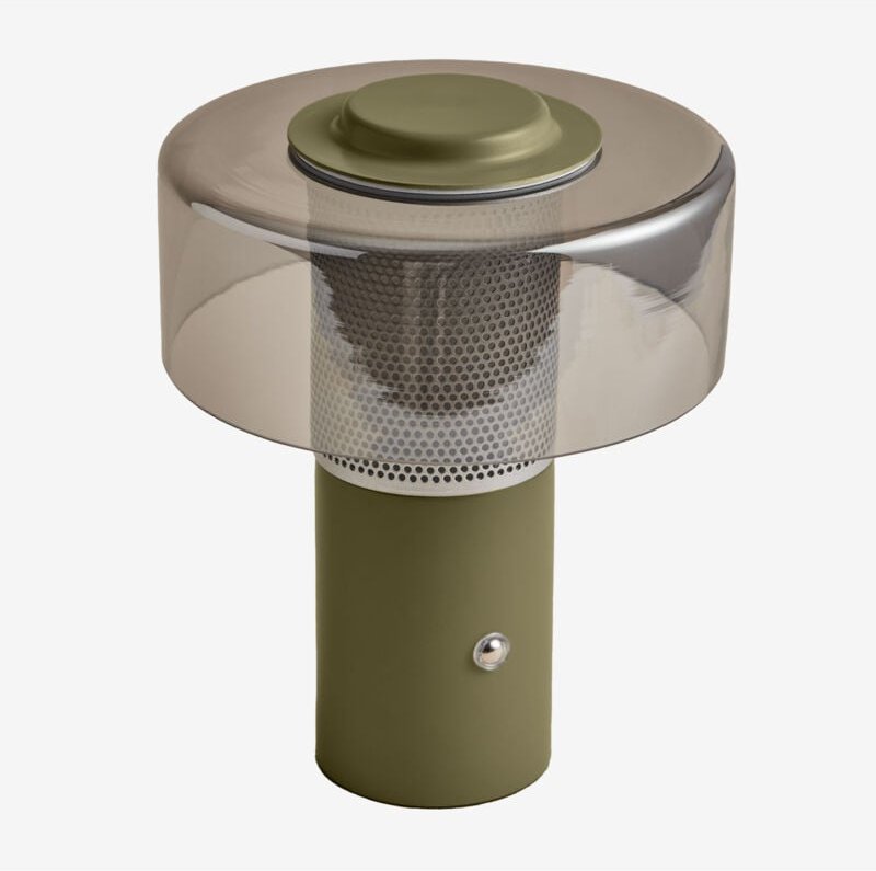 Sklum - Kabellose LED-Außentischleuchte Elfriede aus Glas und Stahl Tiefes Grün Olive