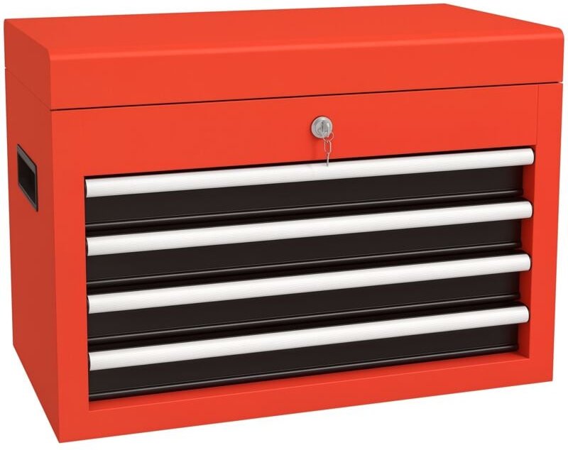 Werkzeugkasten, Werkzeugkoffer, Werkzeugbox ohne Werkzeug, Werkzeugkiste mit 4 Schubladen, Schloss, Stahl, Rot, 45 x 24,...