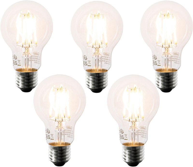 5er Set E27 LED-Glühbirnen A60 Klar 6W 630lm 2200K