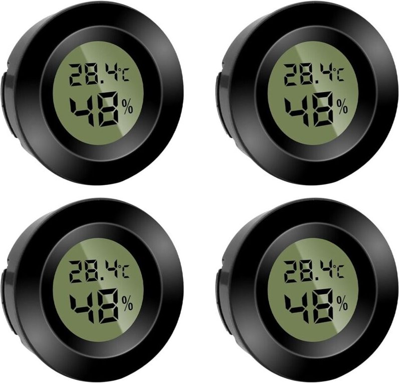 Set mit 4 Mini-Digitalhygrometern, runden Thermometern, Hygrometer, Temperaturanzeige (℉) oder Celsius (℃), für den Inne...