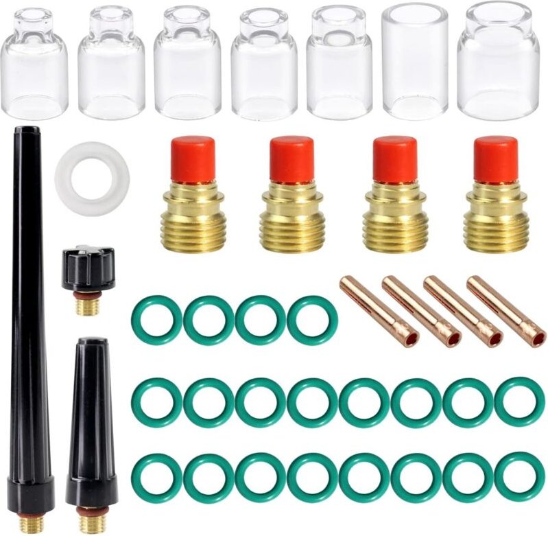 39-teiliger WIG-Gaslinsenkragen und 4-teiliges 12-teiliges Glasschneidset. DB SR WP 9 20 25 WIG-Schweißbrenner.