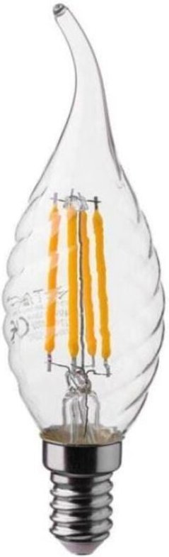 E14 LED-Glühbirne, 4 w, 100 lm/W, Kerzenflamme, gedrehtes Filament, natürliches Weiß - V-tac
