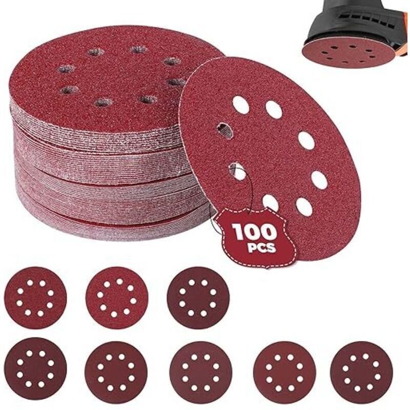 100 Schleifscheiben, Körnung 40/60/80/120/180/240/320/400, 125 mm Durchmesser. Ideal zum Schleifen, Polieren und Entrost...