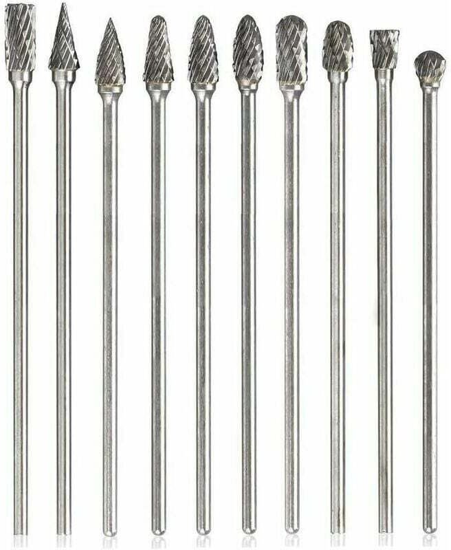 10 Stück Wolframkarbid-Rotationsfräser, einzelner Doppelschnitt-Rotationsfräser mit 3-mm-Schaftfeilen, Raspel-Spiralbohr...