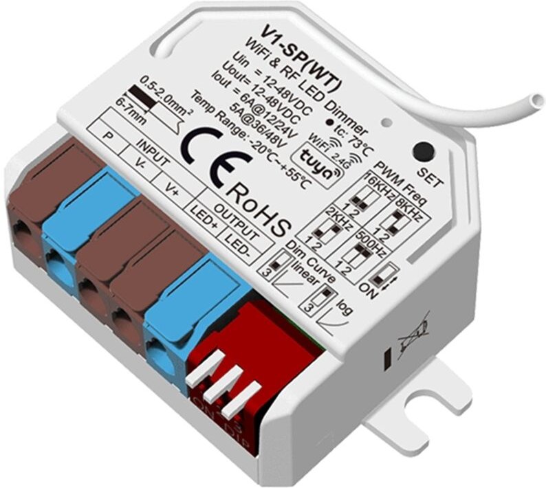 Dimmer LED-Streifen WIFI Einfarbig 12-24-48V SKYDANCE V1-SP(WT) Kompatibel mit Tuya, Taster und RF-Fernbedienung Weiß
