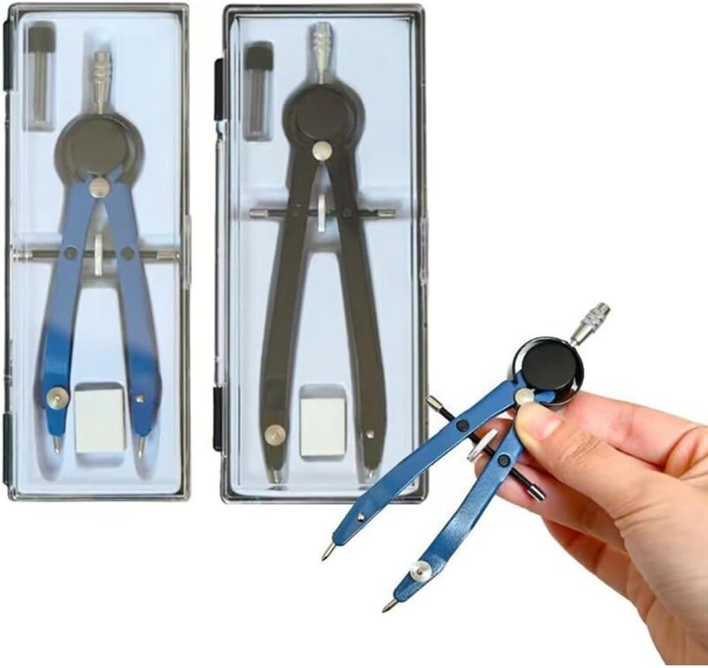 Csparkv - 2 Stück Schnellverstellzirkel mit Mine und Radiergummi, Metallzirkel, Zeichenzirkel für Geometrie, Studenten, ...