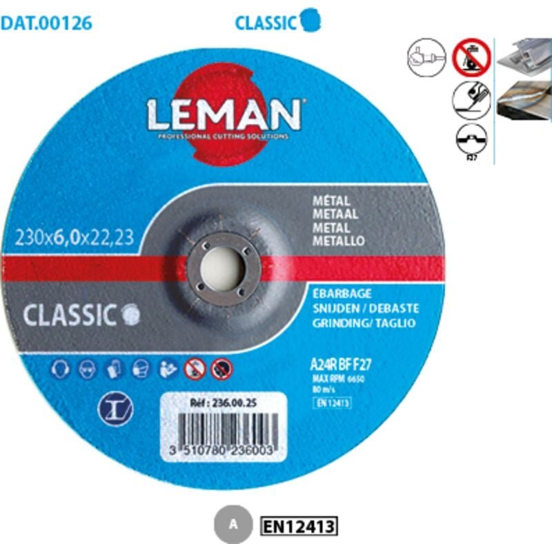 Polierscheibe zum Schleifen von Stahl 230x6mm 236.00.25 Leman