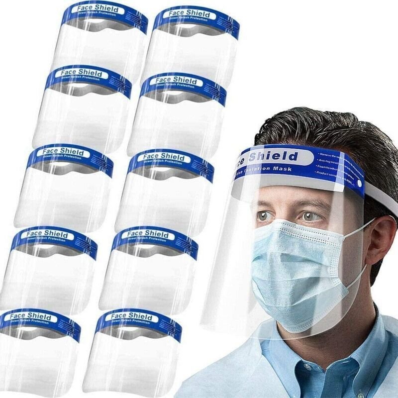 Lot de 10 visières de protection pour le visage, visière résistante, large, ajustable, transparente, anti-buée et anti-é...