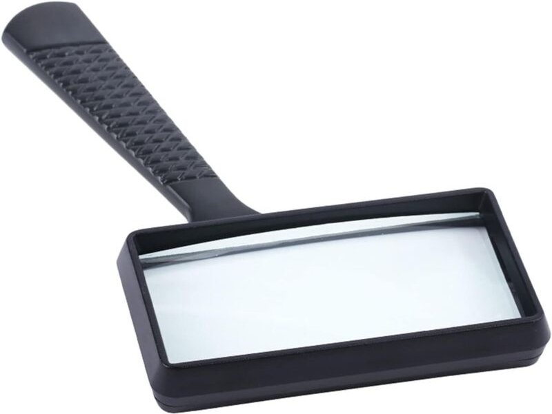 Schwarze Lupe (15,5 x 10 x 1,7 cm) mit Kunststoffgriff zur Identifizierung von Büchern, Dokumenten, Zeitungen, Broschüre...