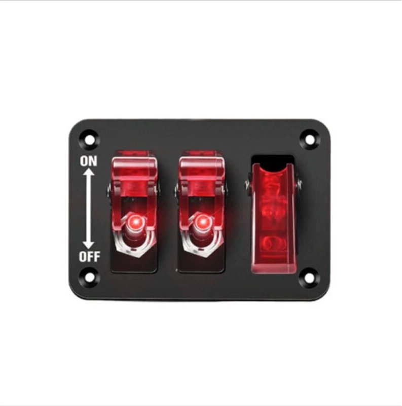 3-Gang-Kippschalter, 12 V, Wippschalter-Panel mit LED-Licht und Klappabdeckung, robuste An-/Aus-Schalterplatte, 3-polig,...