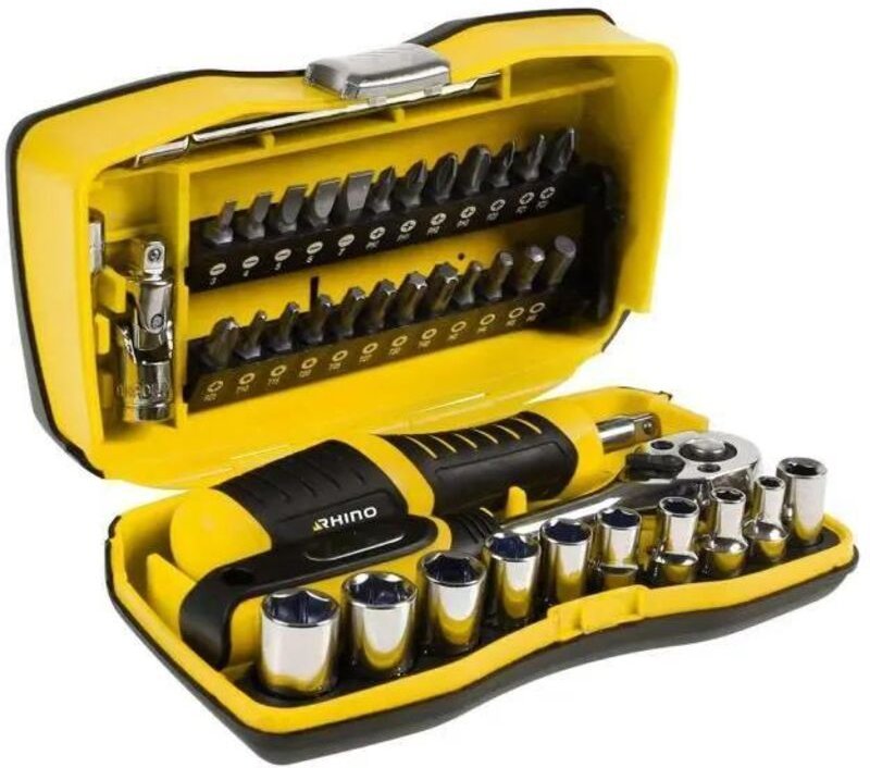 Rhino - Steckschlüsselsätze, 39-Teiliger Schraubensatz Mit Cl-Ratsche + Schraubenzieher-Bithalter Steckschlüsselhalter -...