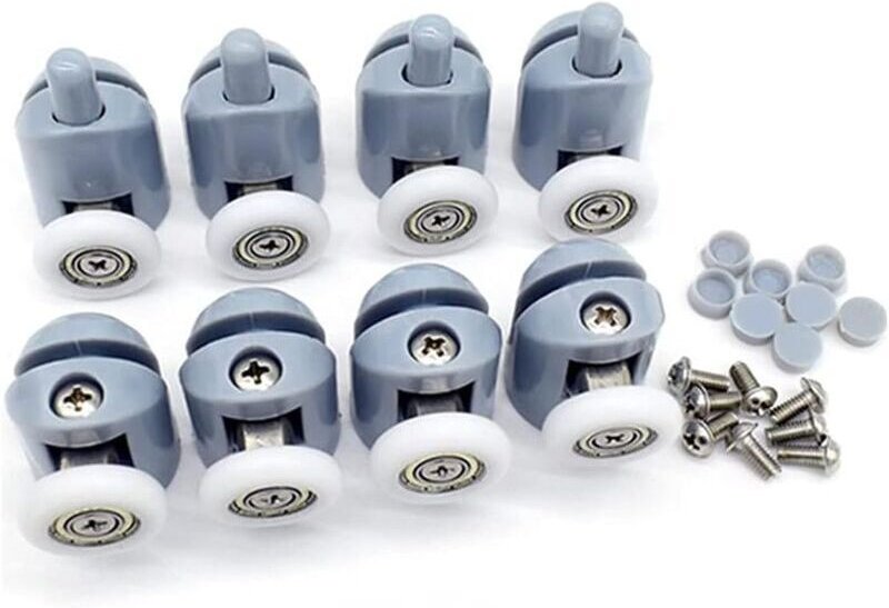 8 Duschtürrollen, 23 mm, Edelstahl + POM, kompatibel mit 6 mm Glas, für gerade oder gebogene Duschkabinen