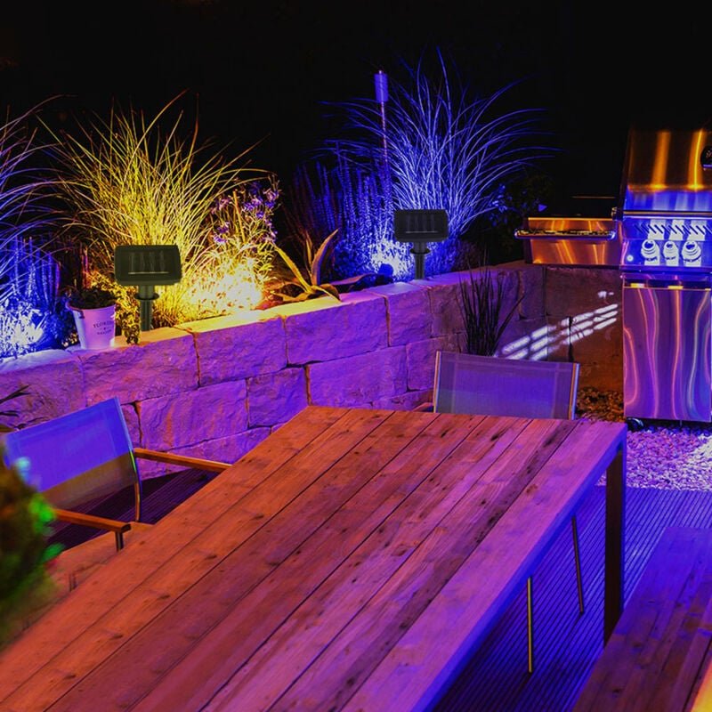 Led Lichterkette Solar Solarlichterkette mit Erdspieß mehrfarbig farbige led Steckleuchte led Garten, Kunststoff schwarz...