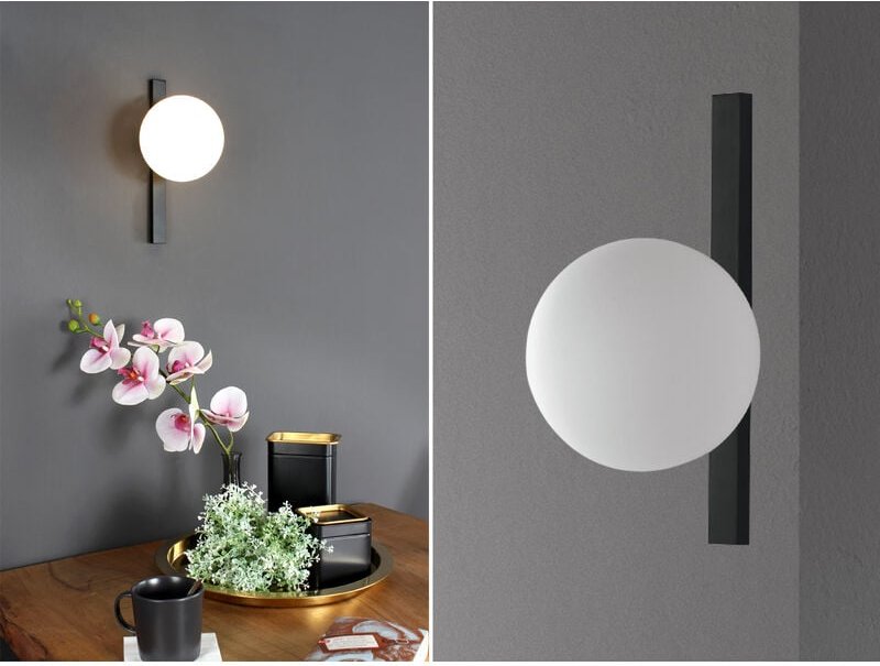 Außergewöhnliche Wandlampe pluto Schwarz 1 flammig - Kugel Opalglas Weiß