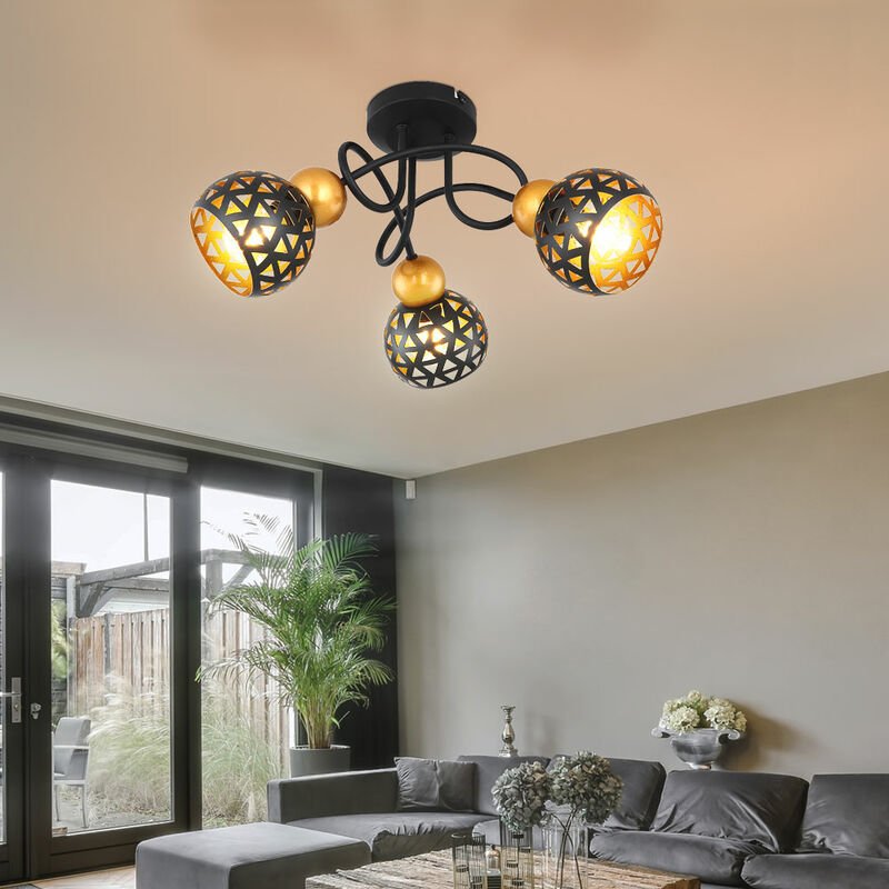 Thumbnail - Globo - Deckenleuchte Metall schwarz Wohnzimmer gold Spotleuchte 3 flammig Deckenlampe Spots beweglich, Orientalisch Met...